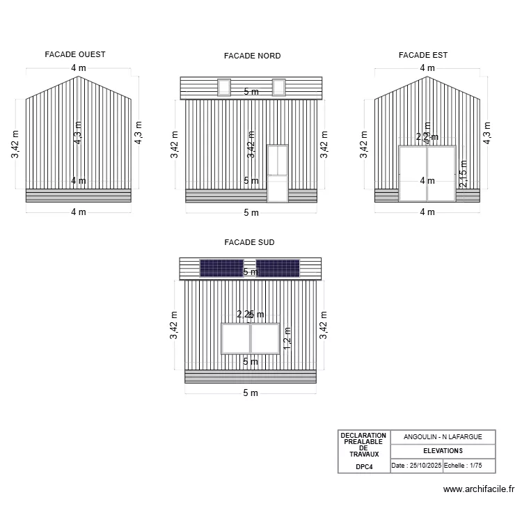 maison bois d&eacute;claration pr&eacute;alable Angoulin-ELEVATIONS. Plan de 