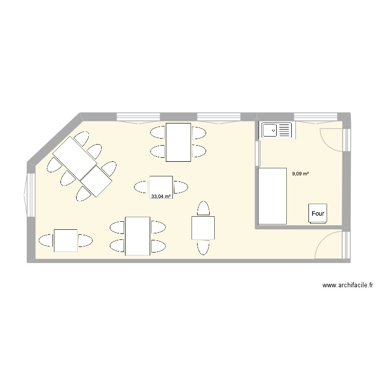 laragne restoresto. Plan de 2 pièces et 42 m2