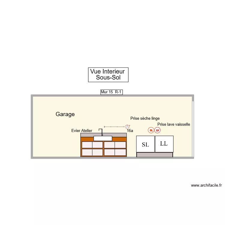 PC Sous-Sol - Mur 15 R-1. Plan de 1  et 10 m²
