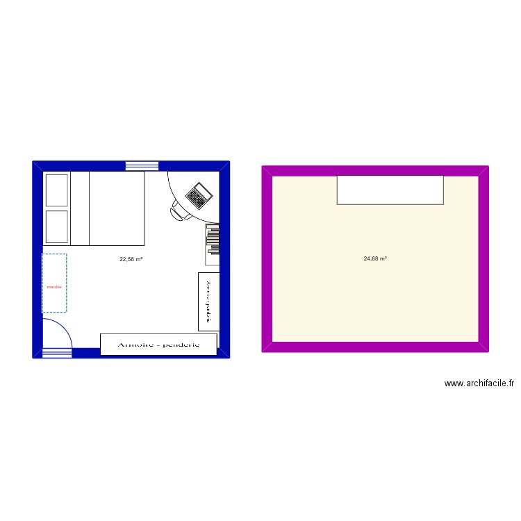 appartement. Plan de 2 pièces et 47 m2