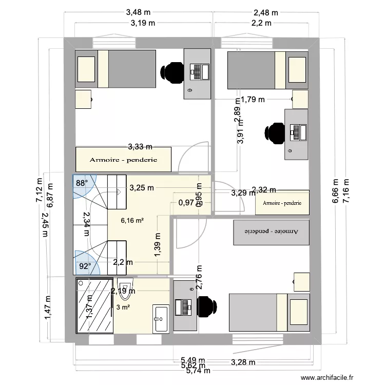 87 GS 1er &eacute;tage avec douche ter. Plan de 
