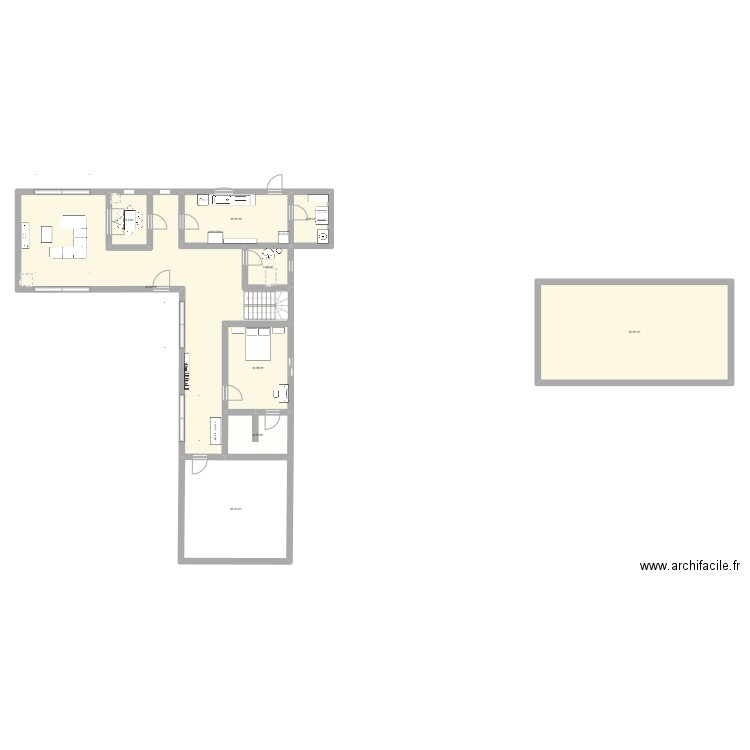 projet final 1 en L. Plan de 9 pièces et 202 m2