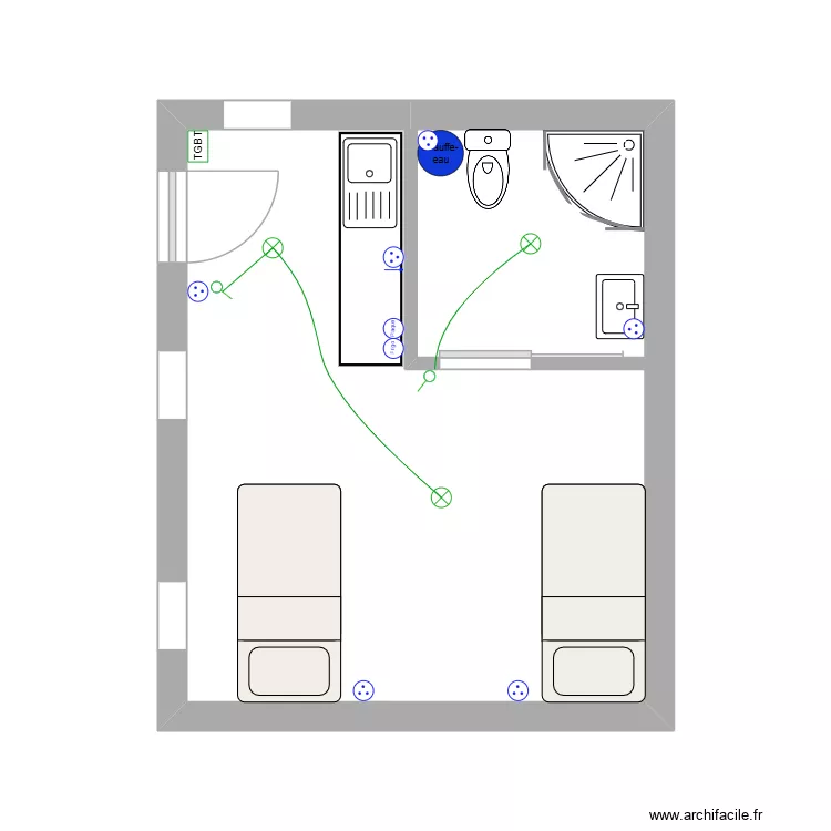 BARROSO FRANCOIS. Plan de 2 Pièces et 20 m²