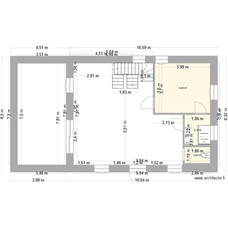 étage vie recoules. Plan de 3 pièces et 21 m2