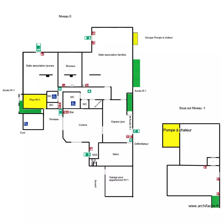 Plan d\'evacuation PRIJALJI BOSNE DZEMAT 1.2 avant VEI. Plan de 16  et 1097 m²