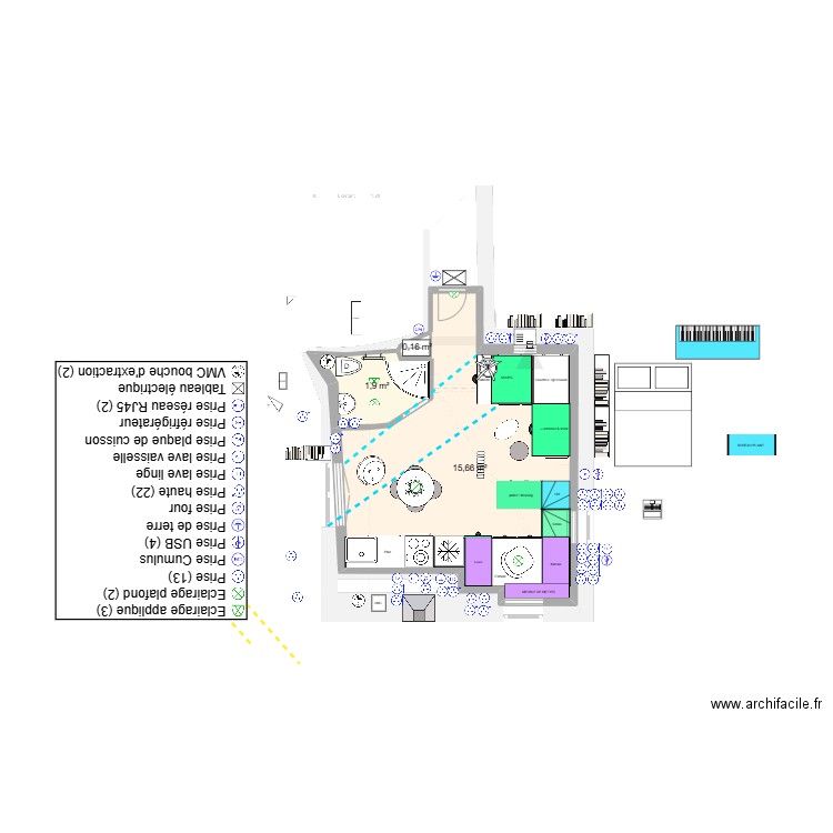 ELEC. Plan de 10 pièces et 42 m2