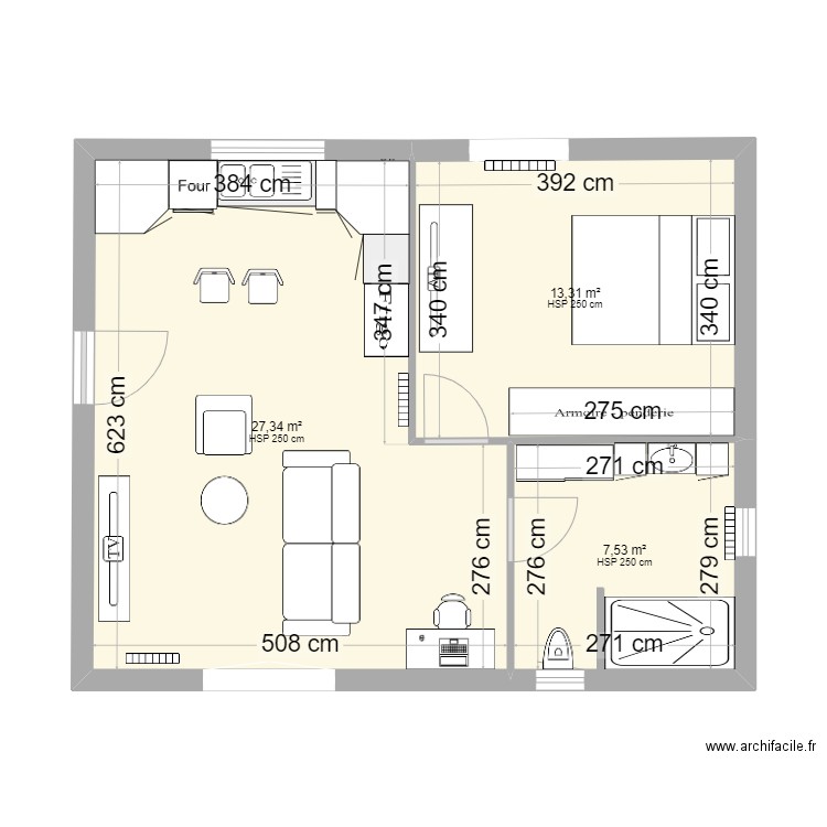 samie. Plan de 3 pièces et 48 m2