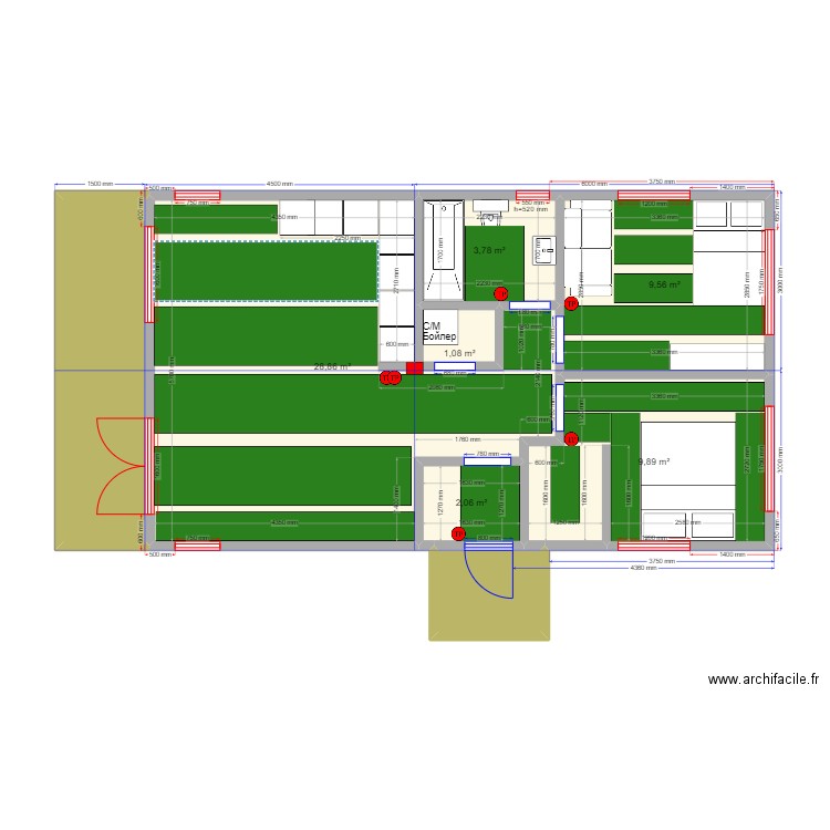 Ярославль зеркало Каркас ТП. Plan de 8 pièces et 65 m2