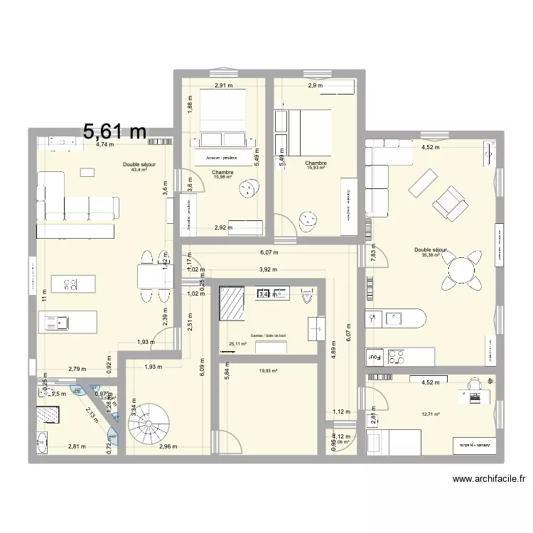 2&egrave;me-Appartement. Plan de 9 pièces et 170 m²