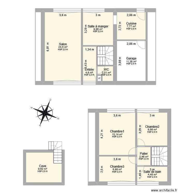 Deregniaux etat initial. Plan de 19 pièces et 132 m2