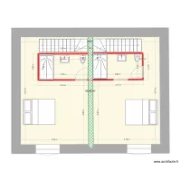 Plan &eacute;tage avec deux escaliers quart tournants