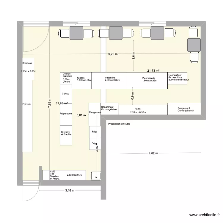 Patisserie. Ameublement. Plan de 