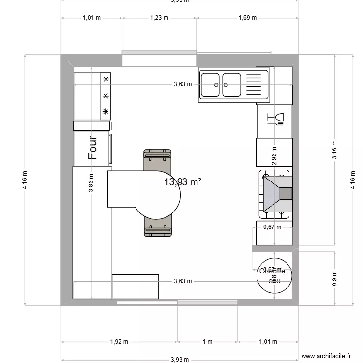 Cusine Habas Renov. Plan de 1 Pièce et 14 m² Cusine Habas Renov. Plan de 1 Pièce et 14 m²