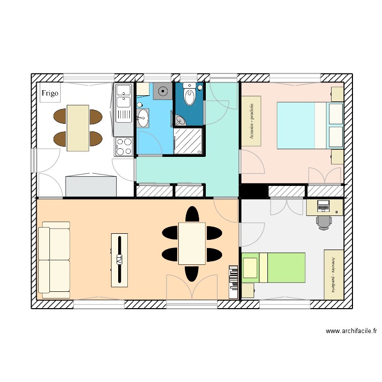 M meublé. Plan de 12 pièces et 57 m2