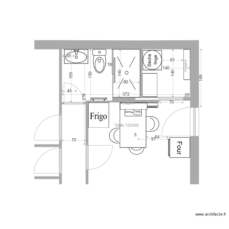 anne marie salle d'eau 1. Plan de 1 pièce et 2 m2