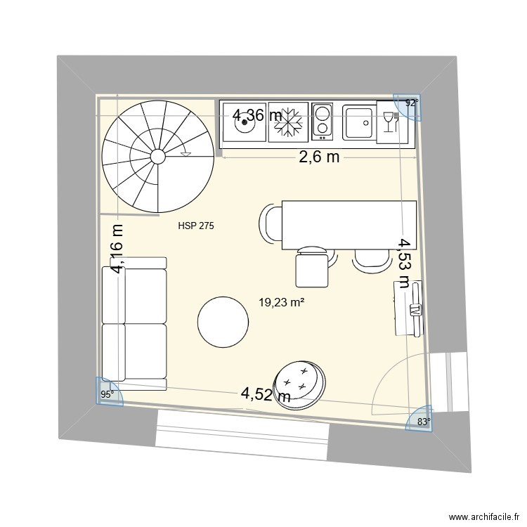 JR  1° ETAGE. Plan de 1 pièce et 19 m2