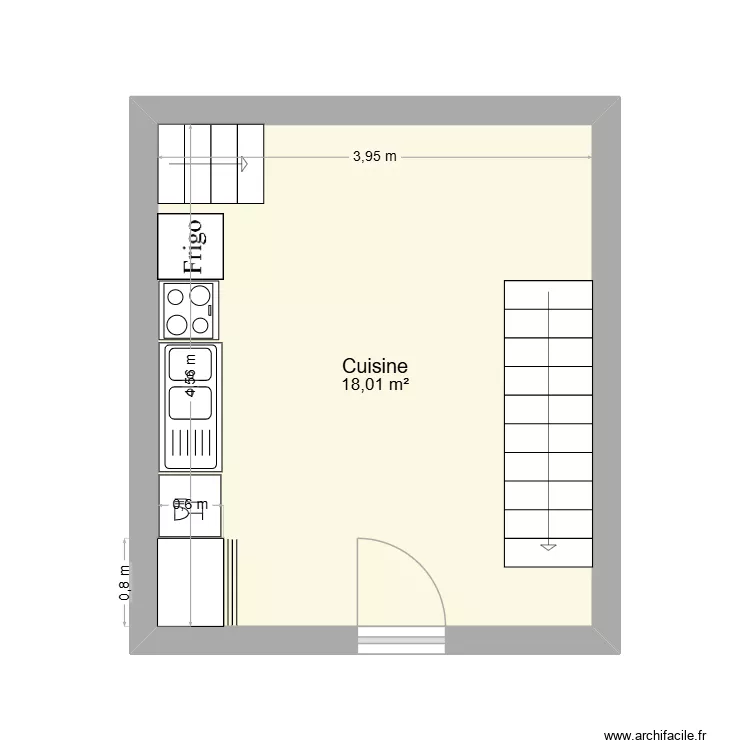 cuisine. Plan de 1  et 18 m²