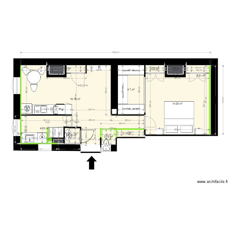 48 Molière projet v3. Plan de 13 pièces et 48 m2