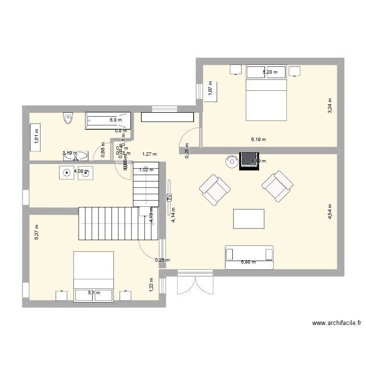 MAISON 3. Plan de 1 pièce et 87 m2