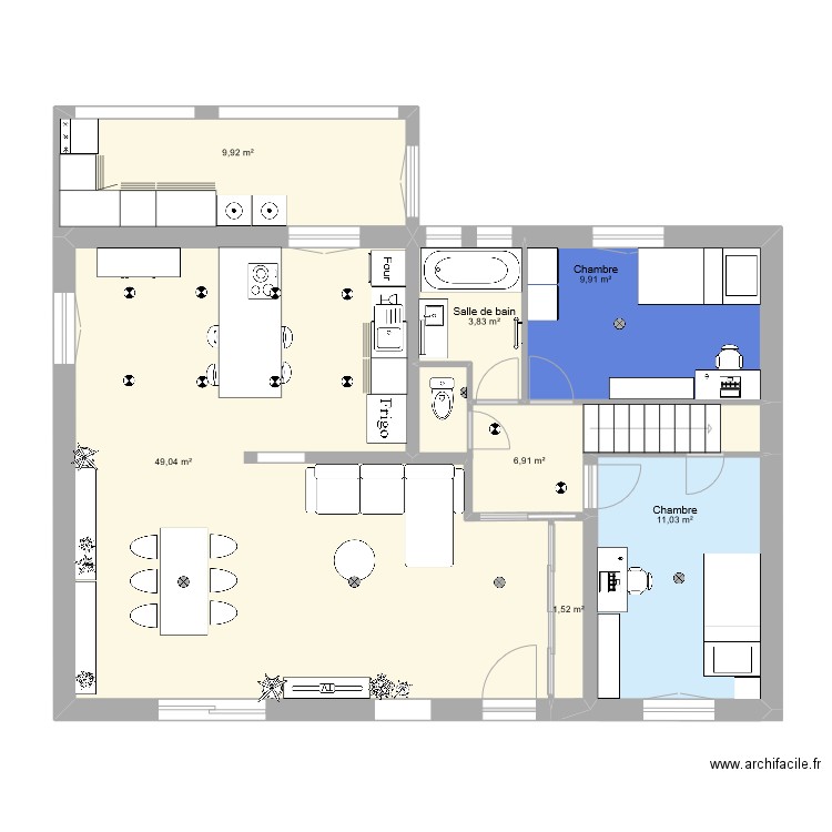 Maison plan 1 bis. Plan de 13 pièces et 122 m2