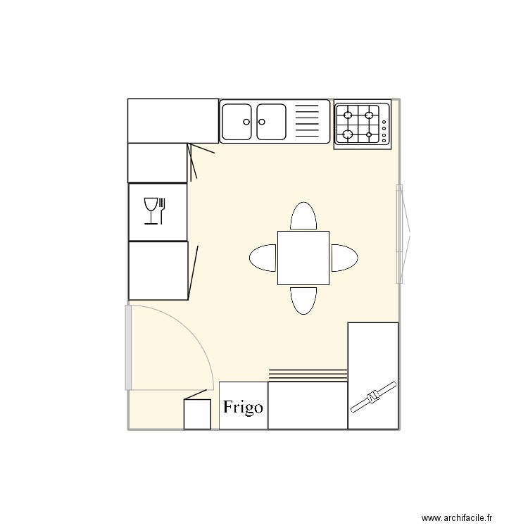 Cuisine. Plan de 1 pièce et 9 m2