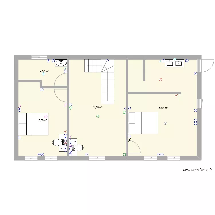&eacute;tage 1 louvign&eacute;. Plan de 4  et 66 m²