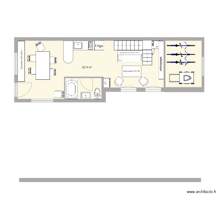 Maison Bleu 7 modif par gèt. Plan de 2 pièces et 38 m2