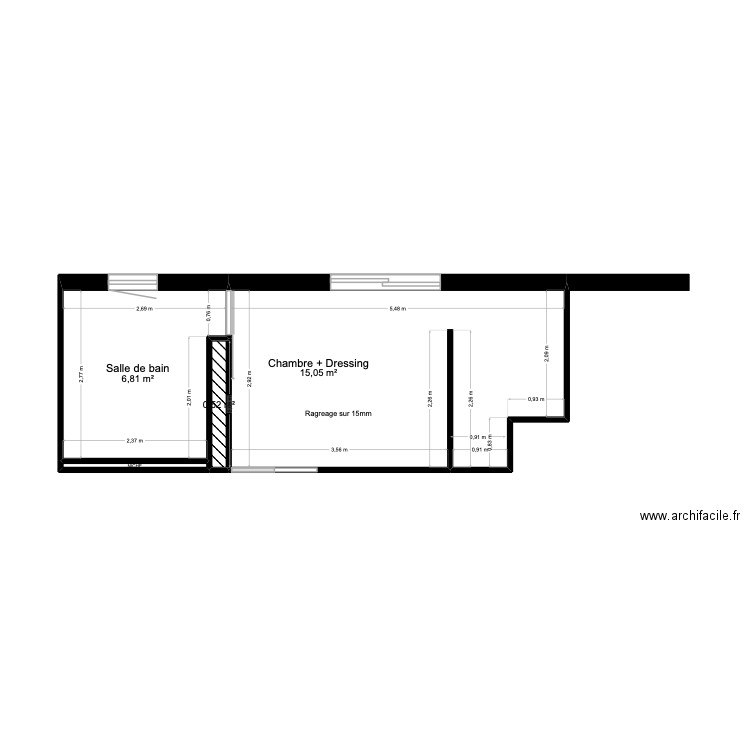 PLAN CHAMBRE PARENTALE. Plan de 4 pièces et 23 m2