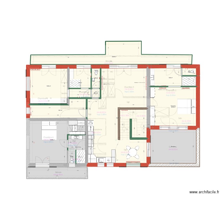 Arroka étage v.4. Plan de 14 pièces et 198 m2