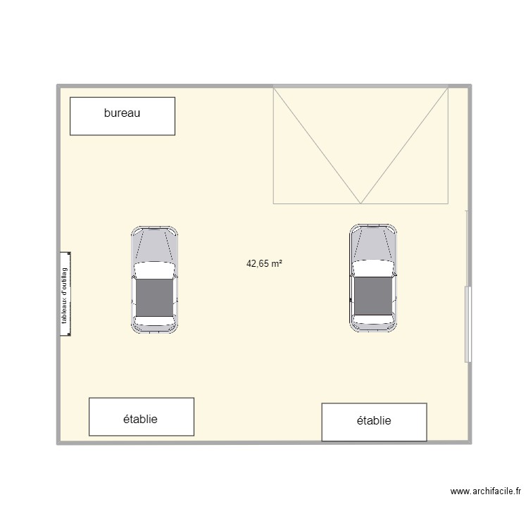 garage. Plan de 1 pièce et 43 m2