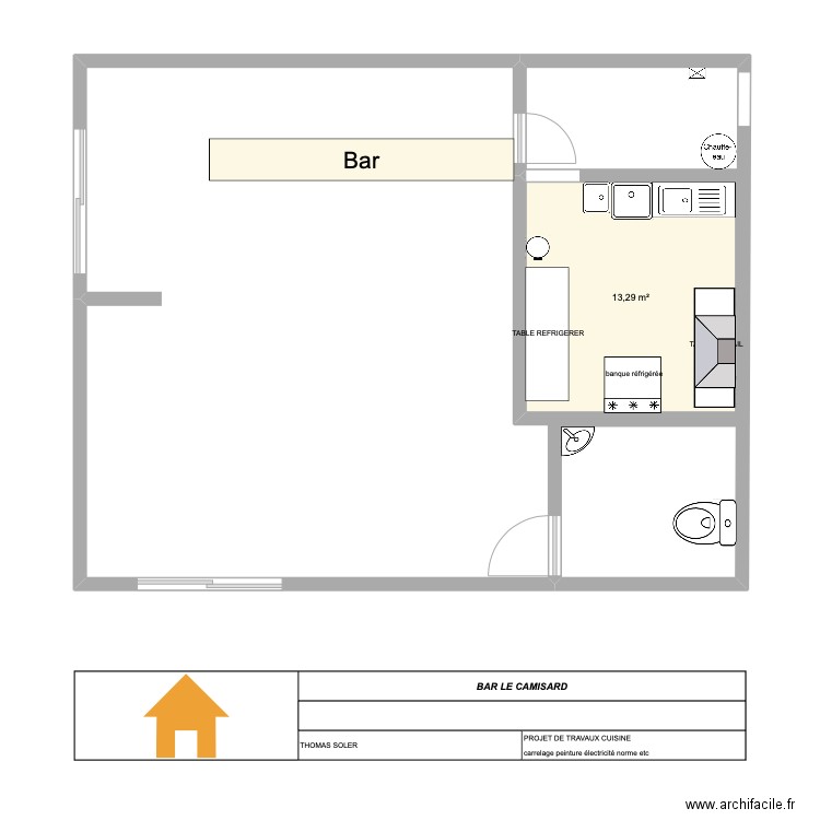 BAR LE CAMISARD. Plan de 1 pièce et 13 m2