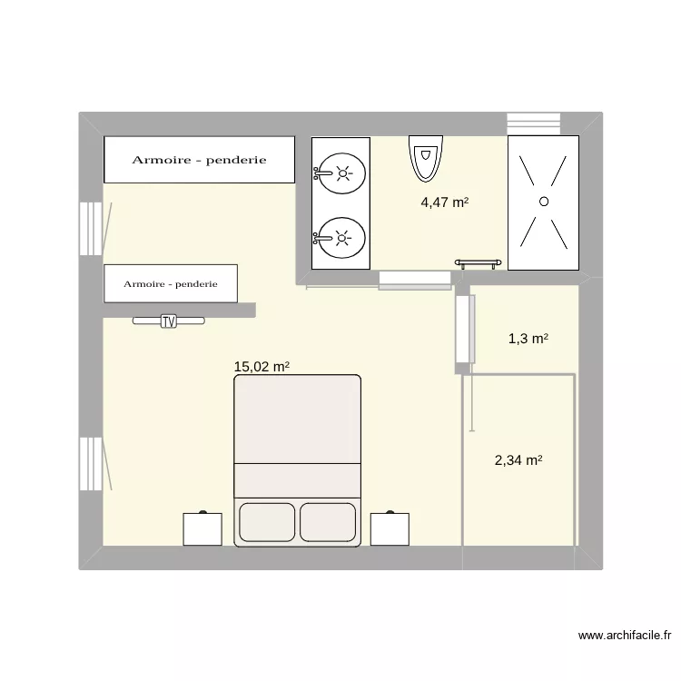 chambre. Plan de 4  et 23 m²