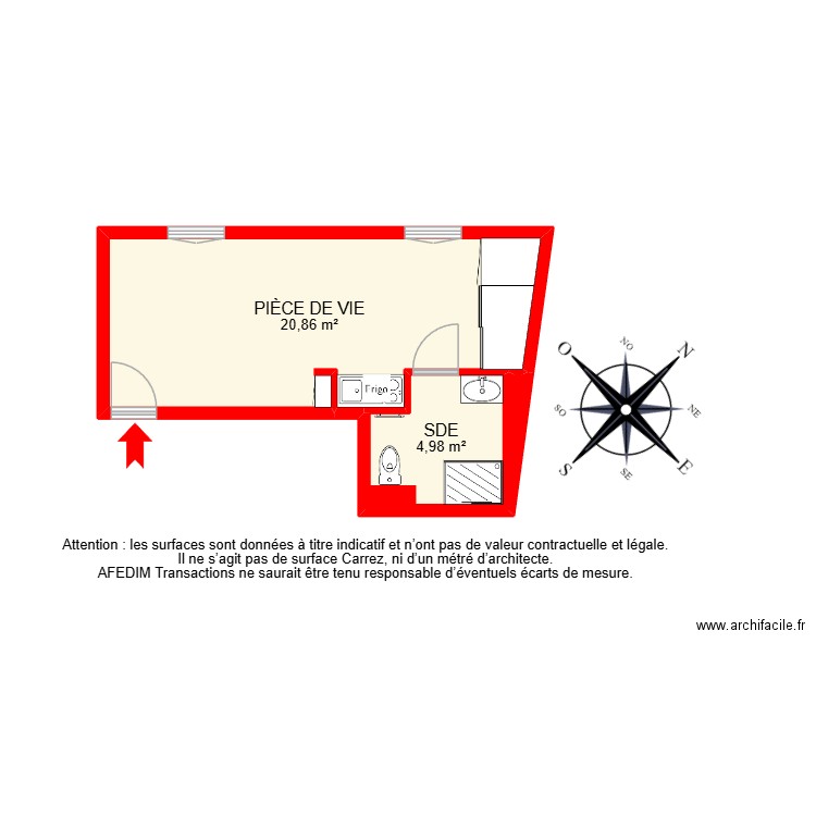 BI 29445. Plan de 3 pièces et 26 m2