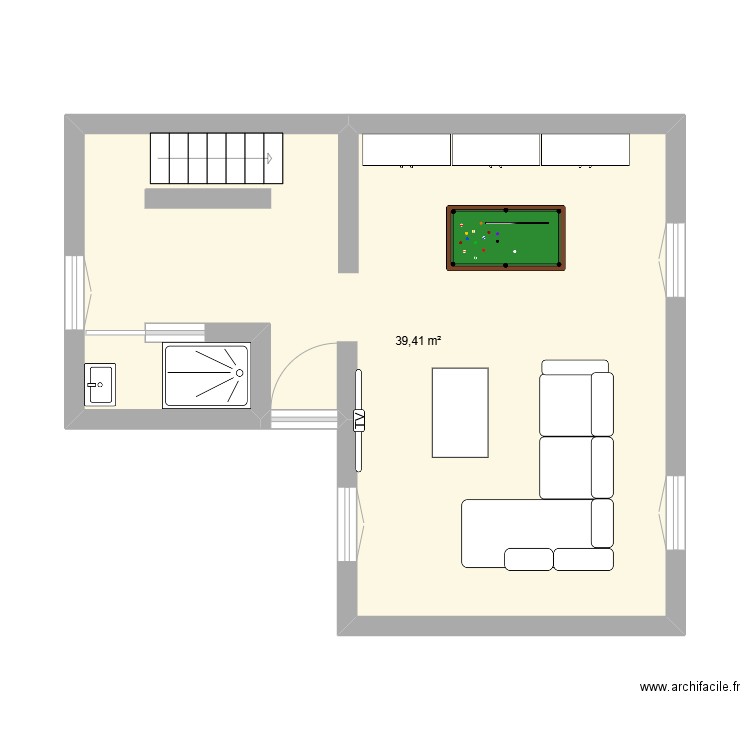 RdC Base. Plan de 1 pièce et 39 m2