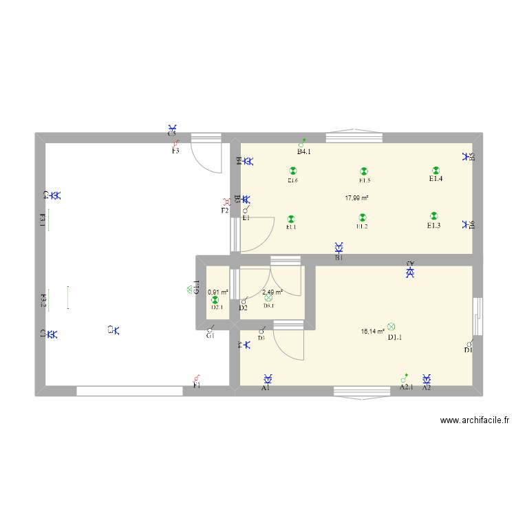 Rénover Styv. Plan de 4 pièces et 38 m2