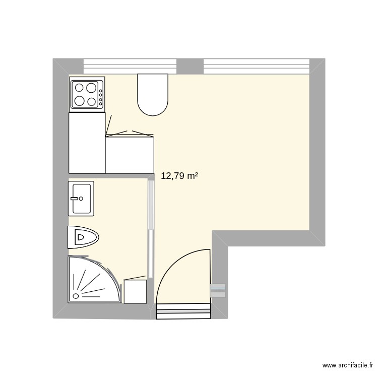 esther 75016. Plan de 1 pièce et 13 m2