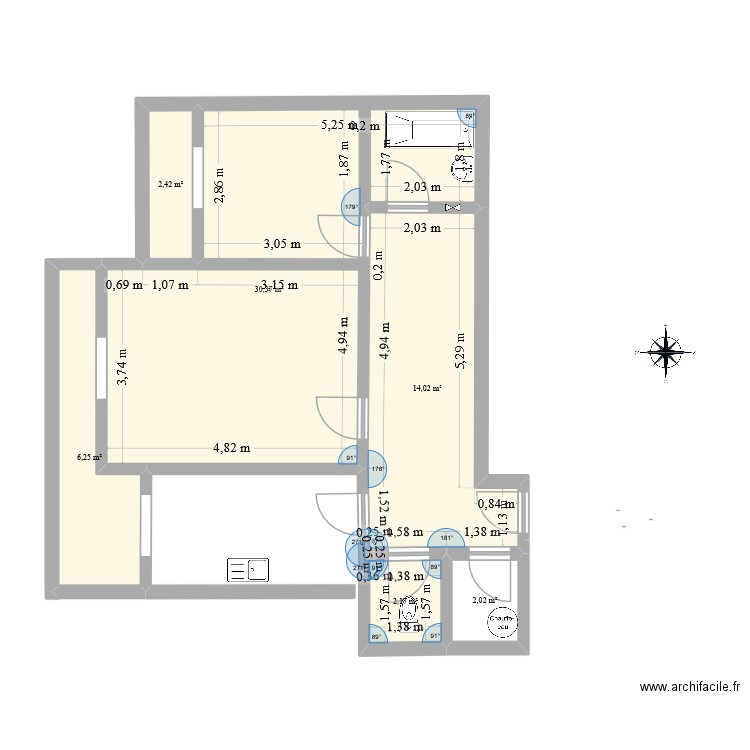 judaca - république. Plan de 6 pièces et 57 m2