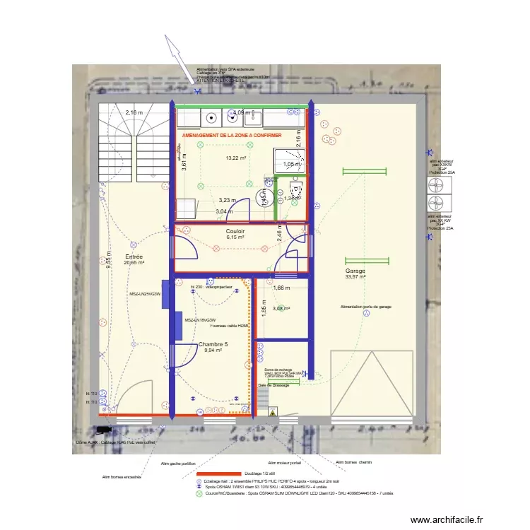 RDJ - Projet plan eletrique v2 + clim. Plan de 7 Pièces et 88 m² RDJ - Projet plan eletrique v2 + clim. Plan de 7 Pièces et 88 m²