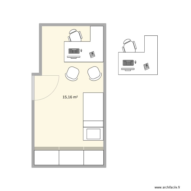 cab. Plan de 1 pièce et 15 m2