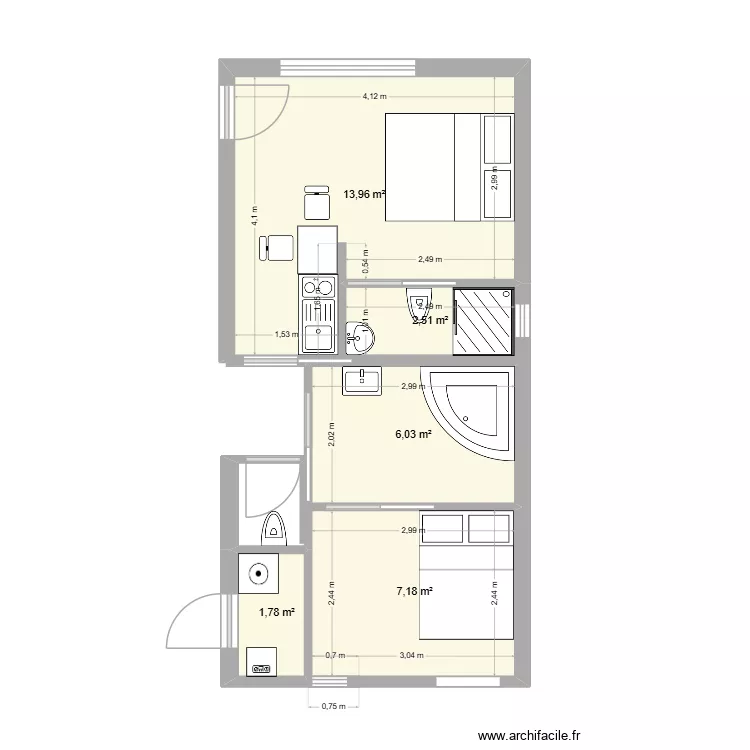 Extension. Plan de 5 pièces et 31 m²