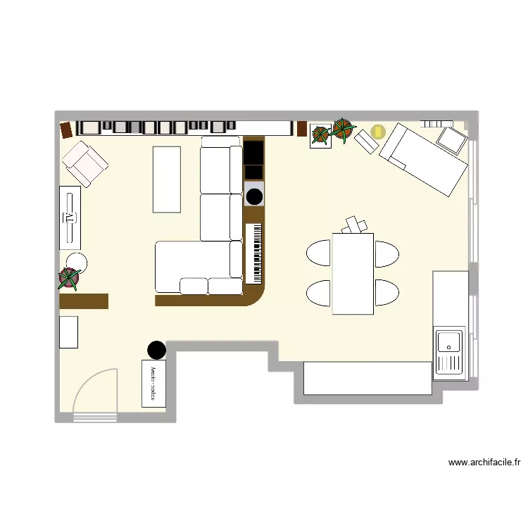 Flat living room & kitchen Paris 19 v2. Plan de 