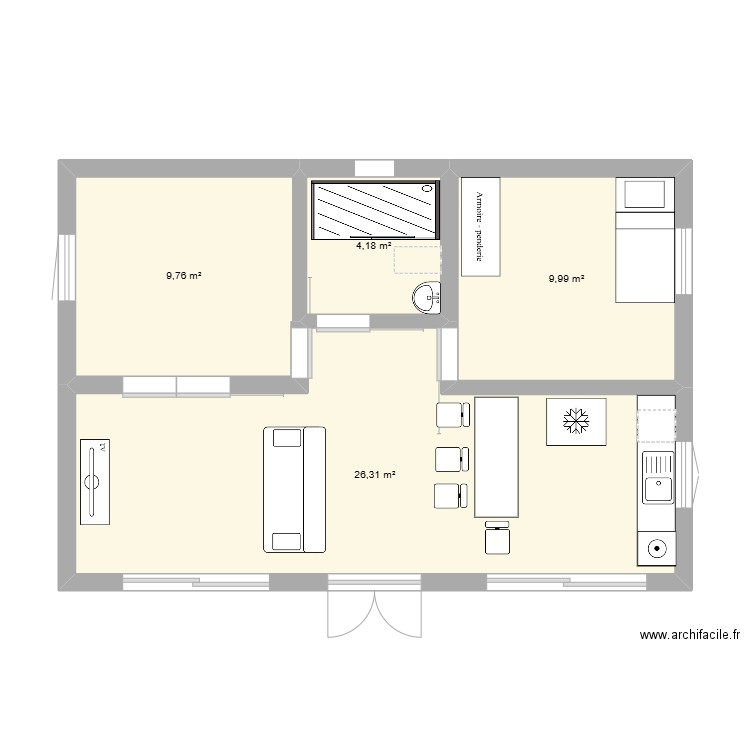 kef abbed2. Plan de 4 pièces et 50 m2
