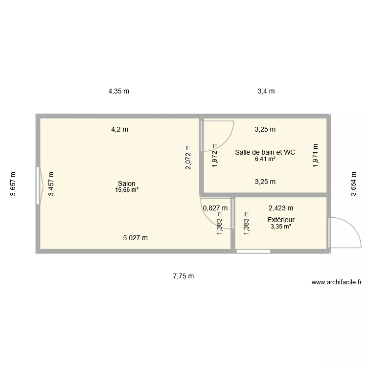 saurat studio. Plan de 3  et 25 m²