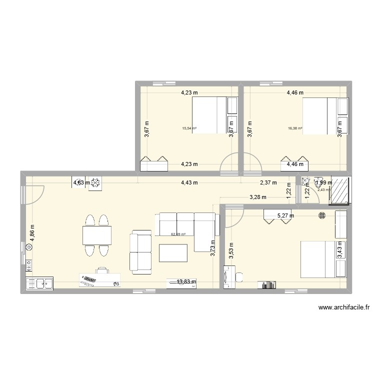 TP A 3 pi&egrave;ce. Plan de 0 pièce et 0 m2