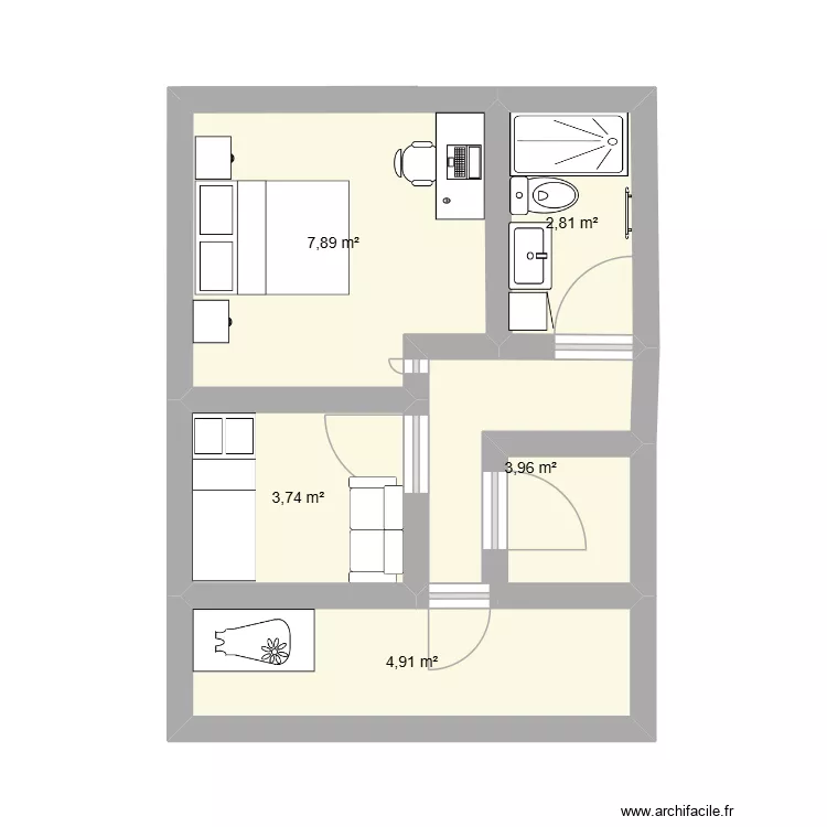 2i&egrave;me &eacute;tage. Plan de 5  et 23 m²