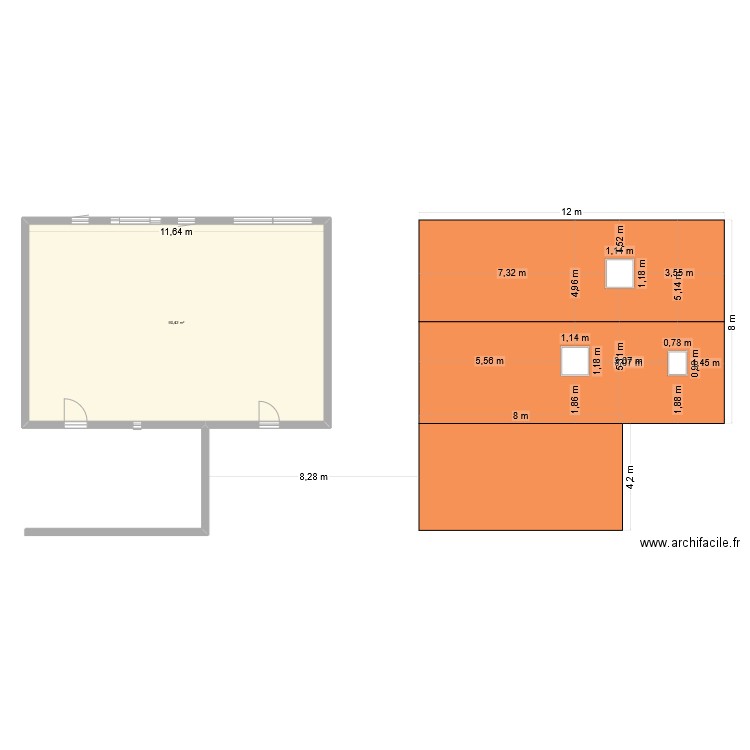 Boutique. Plan de 1 pièce et 90 m2