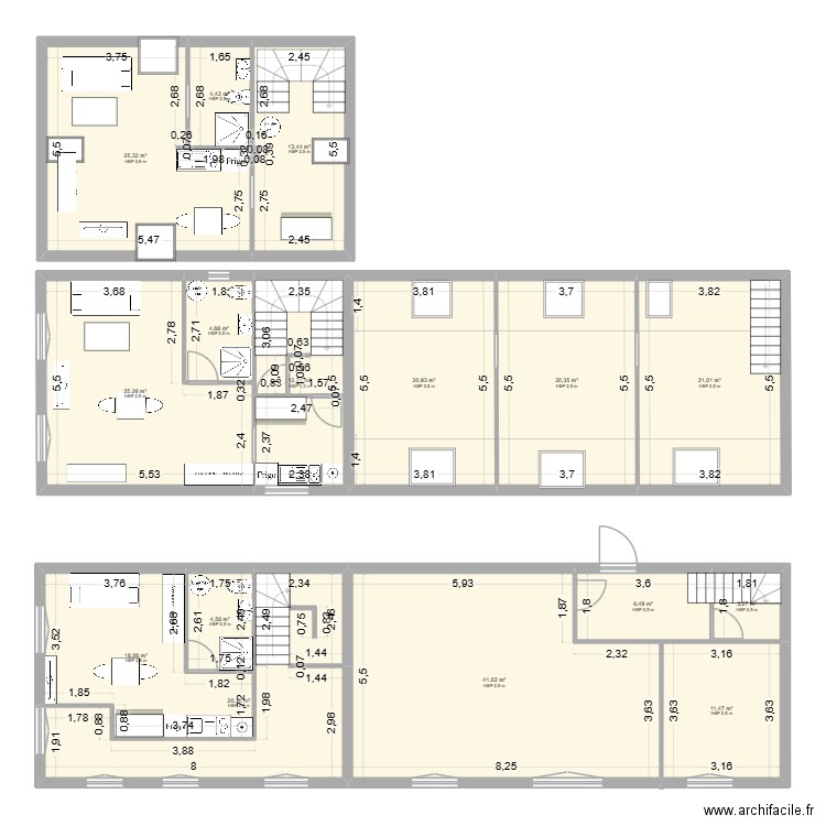 SACQUES. Plan de 16 pièces et 253 m2
