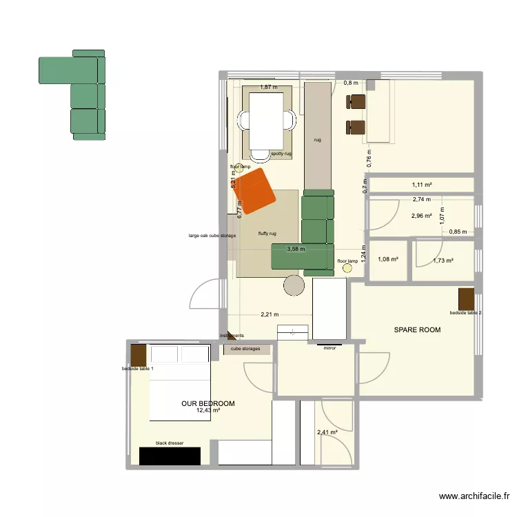 JESSE'S APPARTMENT. Plan de 7  et 64 m²