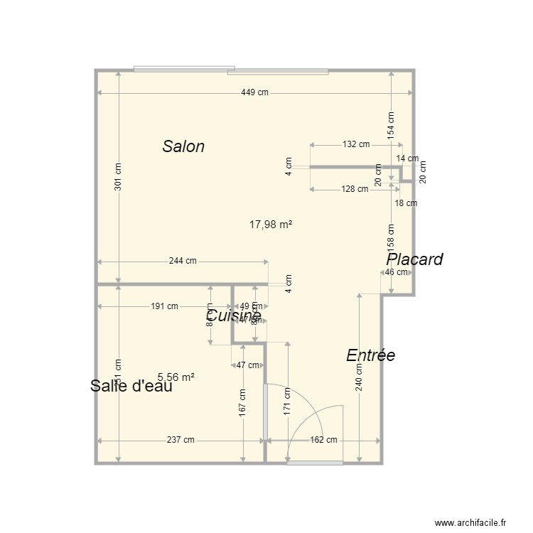 Croquis LACASTA. Plan de 2 pièces et 24 m2