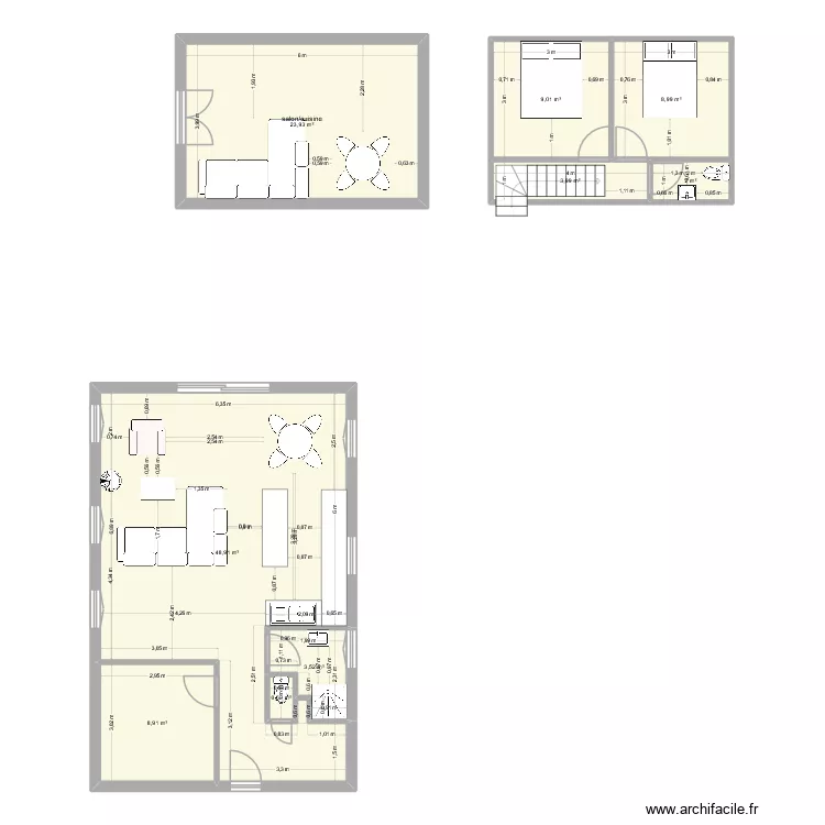 Maison. Plan de 9  et 110 m²